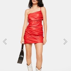 JGR & STN Red Asymmetrical Ruched Dress Size Small